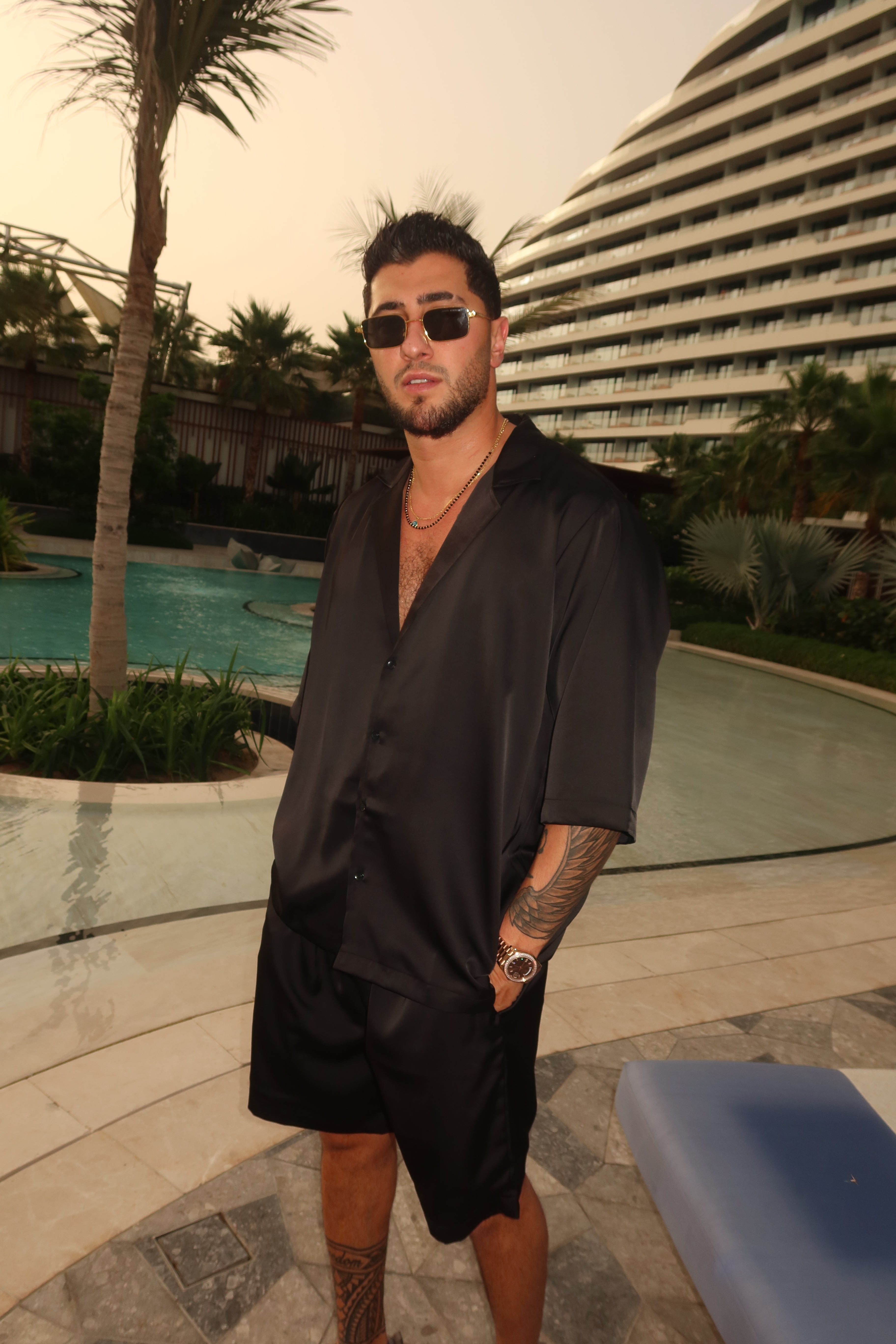 Black silk set with shorts