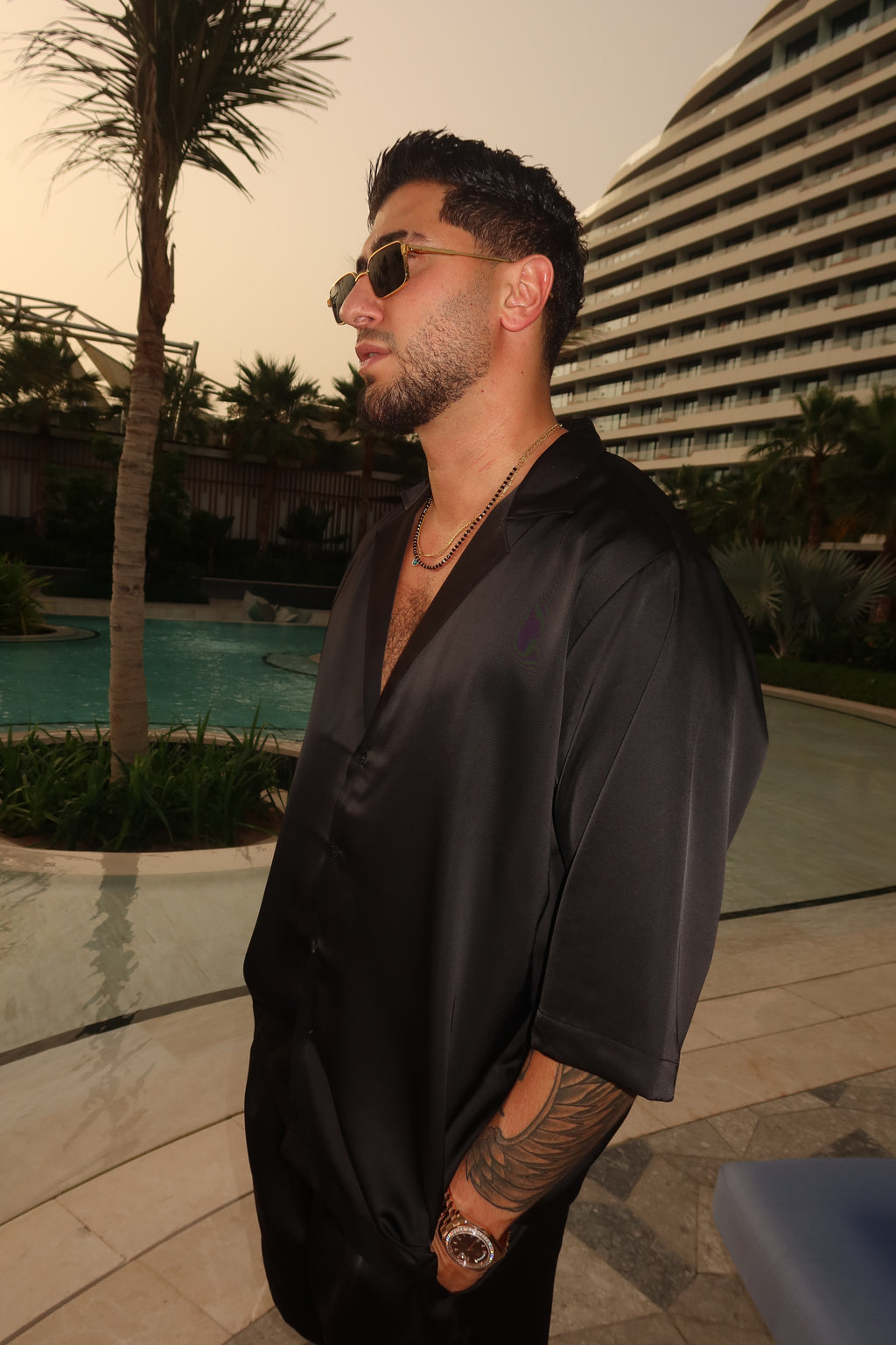 Black silk set with shorts