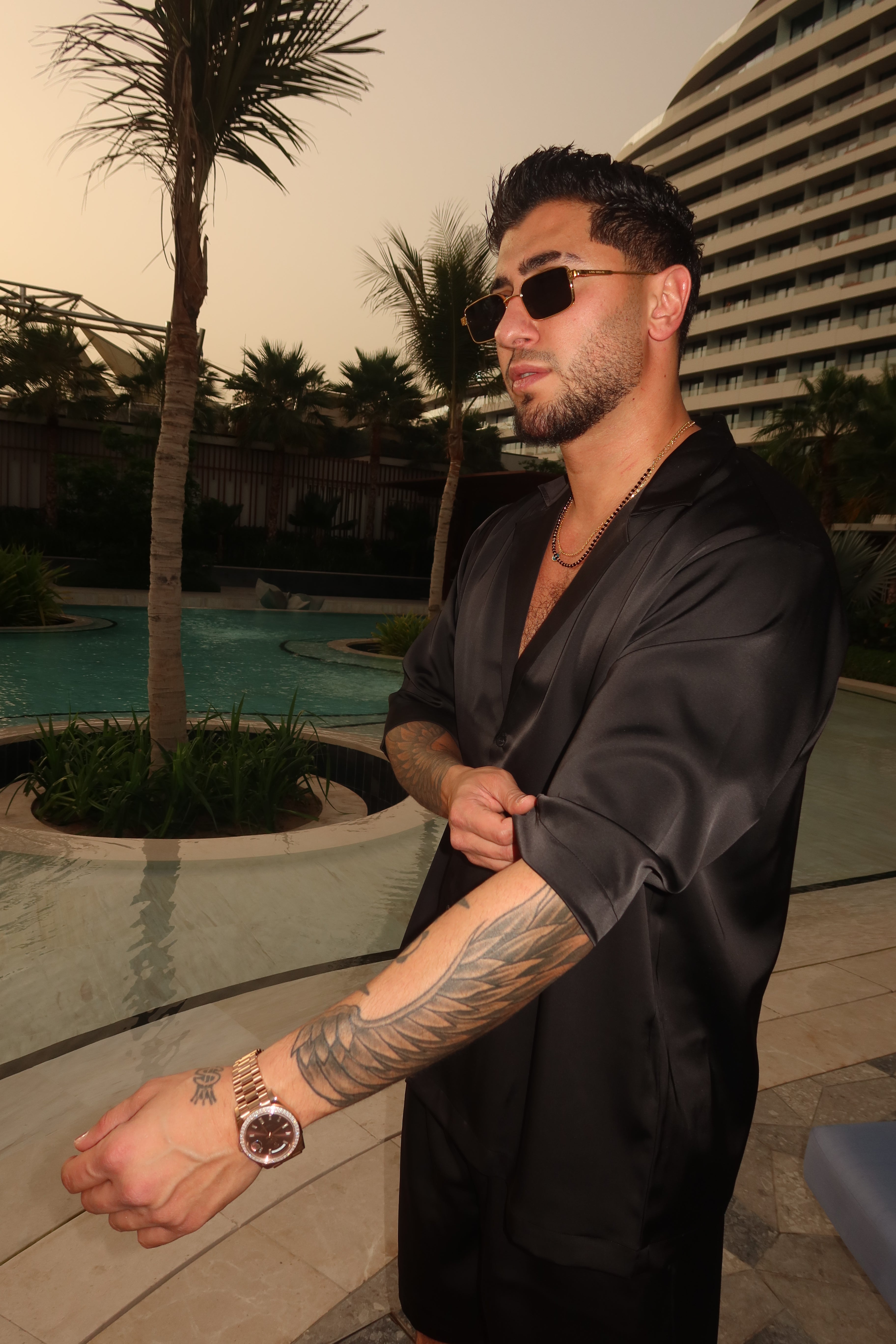 Black silk set with shorts
